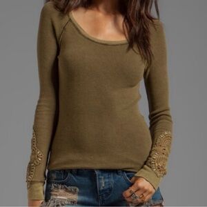 Free People Olive Synergy Cuff Thermal Top Large